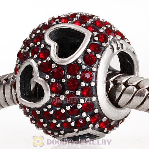 Sterling Silver Tumbling Hearts Charm with Siam Austrian Crystal