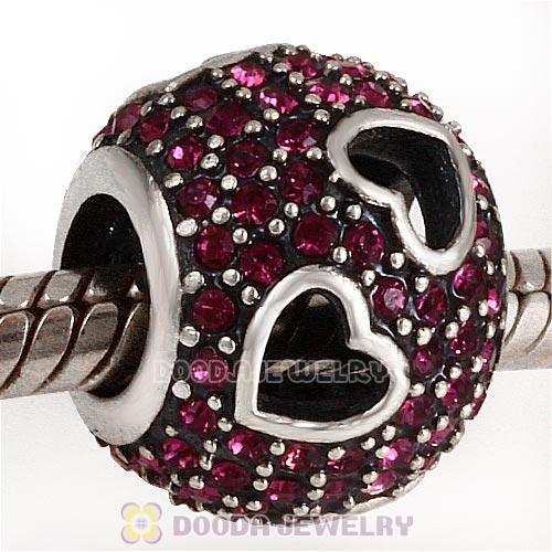 Sterling Silver Tumbling Hearts Charm with Sparkling Amethyst Austrian Crystal