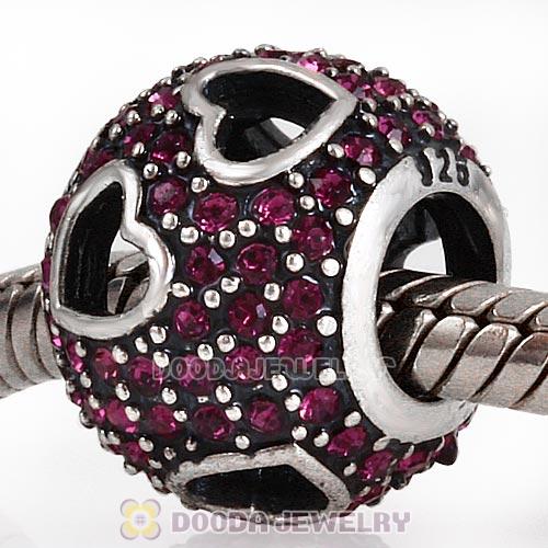 Sterling Silver Tumbling Hearts Charm with Sparkling Amethyst Austrian Crystal