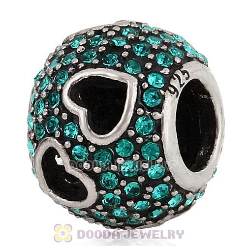 Sterling Silver Tumbling Hearts Charm with Blue Zircon Austrian Crystal