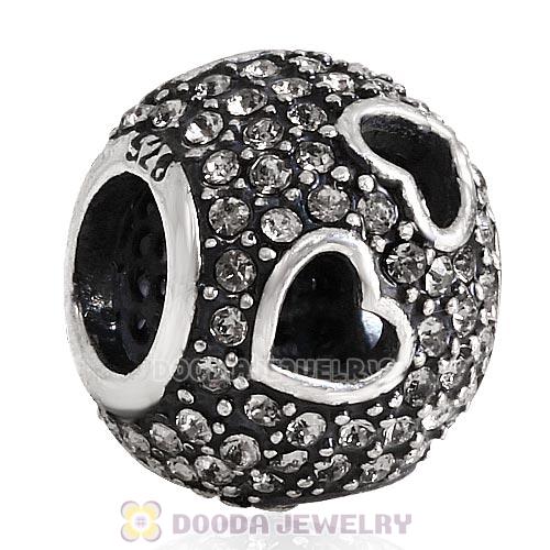 Sterling Silver Tumbling Hearts Charm with Black Diamond Austrian Crystal