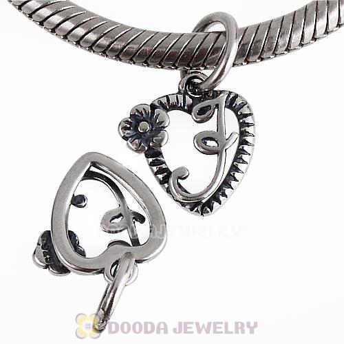 New Style Authentic Sterling Silver Heart Dangle Letter J Beads