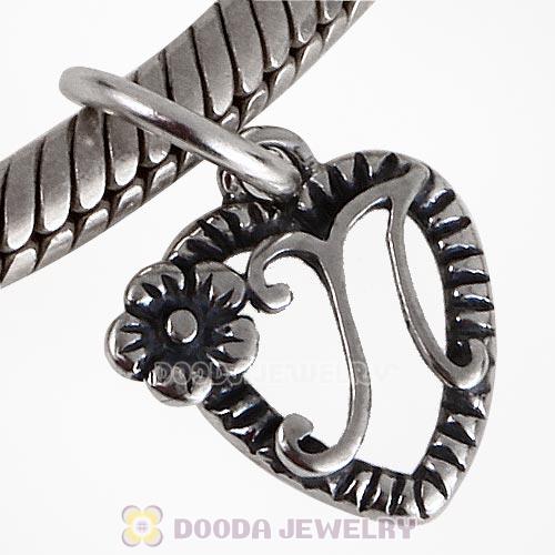 New Style Authentic Sterling Silver Heart Dangle Letter N Beads