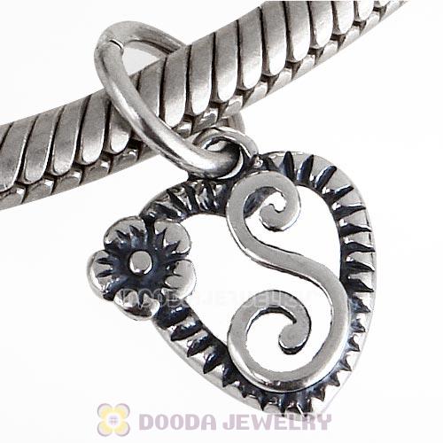 New Style Authentic Sterling Silver Heart Dangle Letter S Beads