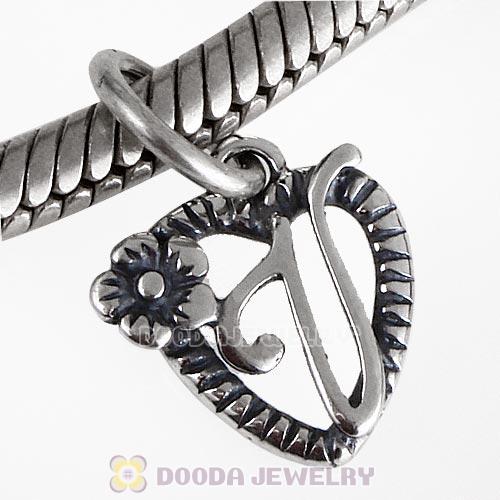 New Style Authentic Sterling Silver Heart Dangle Letter V Beads