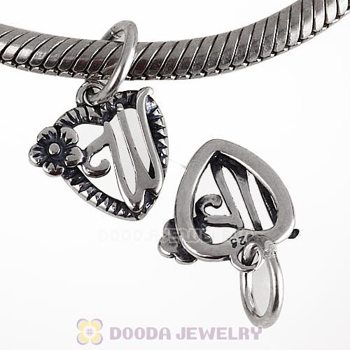 New Style Authentic Sterling Silver Heart Dangle Letter W Beads