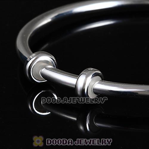19cm 925 Sterling Silver European Style Bangle with 2 Stopper Beads
