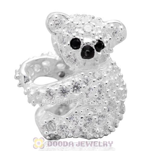 New Authentic Sterling Silver CZ Stone Pave Cute Koala Animal Charm Bead