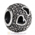 Sterling Silver Tumbling Hearts Charm with Black Diamond Austrian Crystal