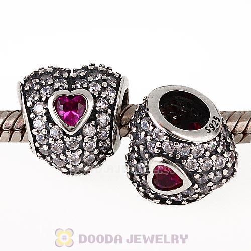 S925 Sterling Silver In My Heart Charm Bead with Fuchsia Stone