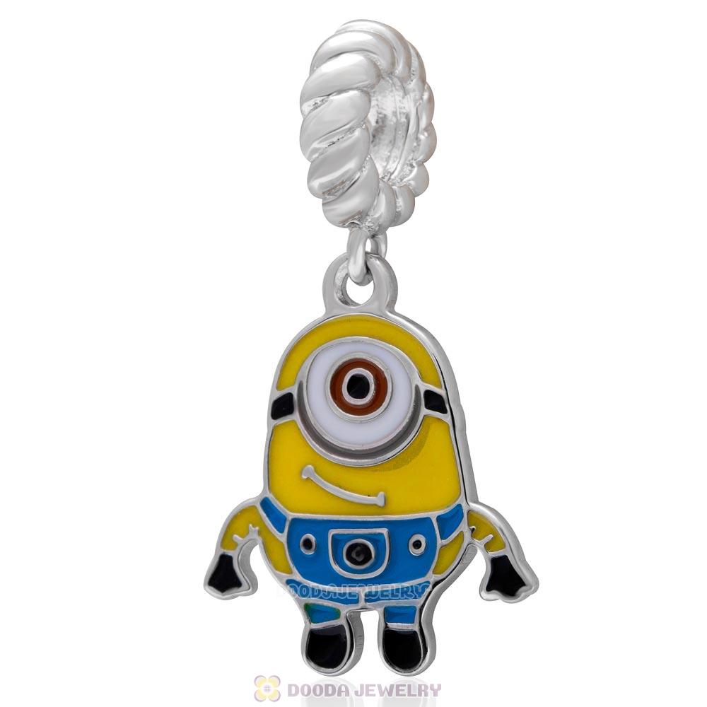 Popular TV Character One-eye Pegman 925 Sterling Silver Dangle Enamel Charm