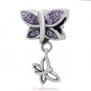 925 Sterling Silver Come Fly With Me Charm with Violet Austrian Crystal