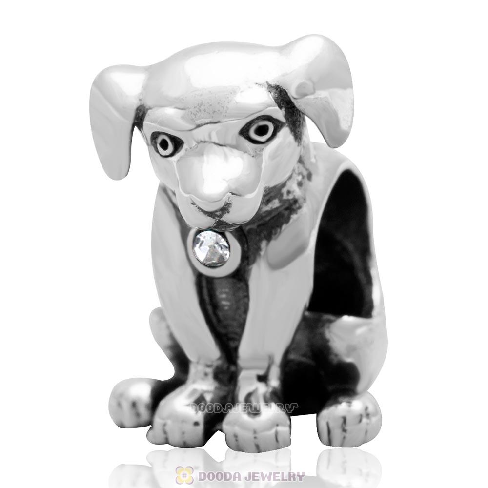 Dog Keep Home Charm 925 Sterling Silver Clear Australian Crystal Initial