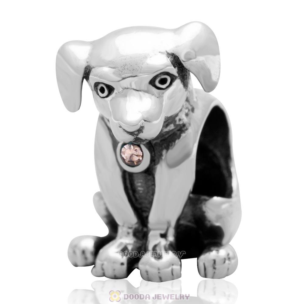 Dog Keep Home Charm 925 Sterling Silver Light Peach Australian Crystal Initial