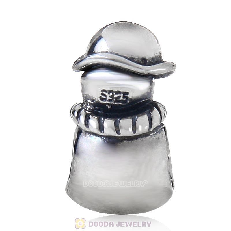 925 Sterling Silver Christmas Snowman Charm Bead with Sapphire Austrian Crystal