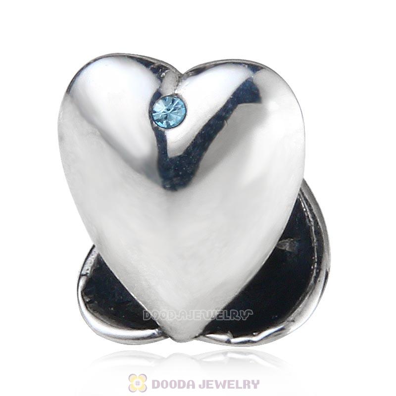 Heart to Heart Charm 925 Sterling Silver with Aquamarine Australian Crystal
