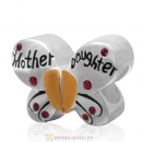 1 Pair Sterling Silver Gold Plated Mother Daughter Butterfly Bead with Siam Austrian Crystal