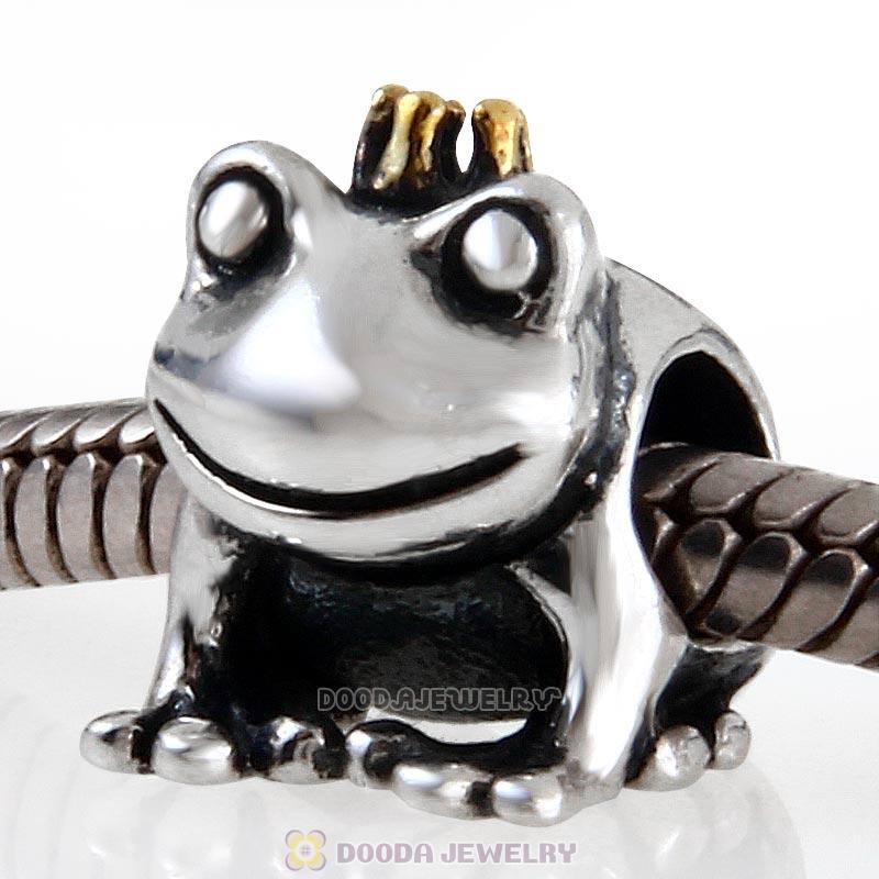 Gold Plated Crown Frog Prince Antique Sterling Silver Bead  