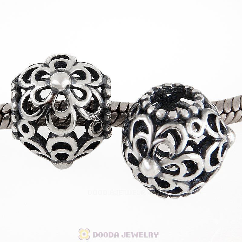 Picking Daisies Charm Antique 925 Sterling Silver Bead