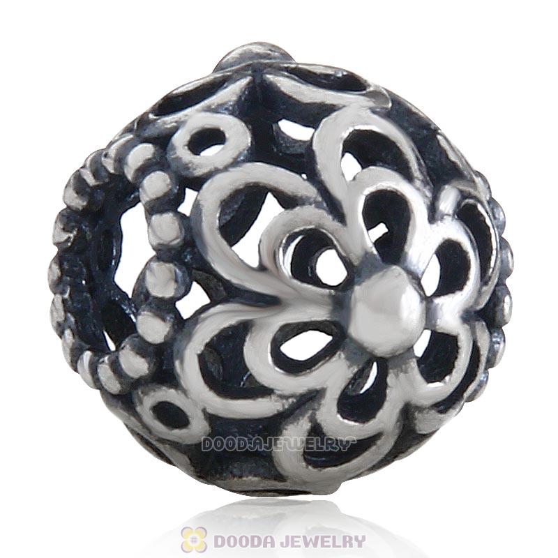 Picking Daisies Charm Antique 925 Sterling Silver Bead