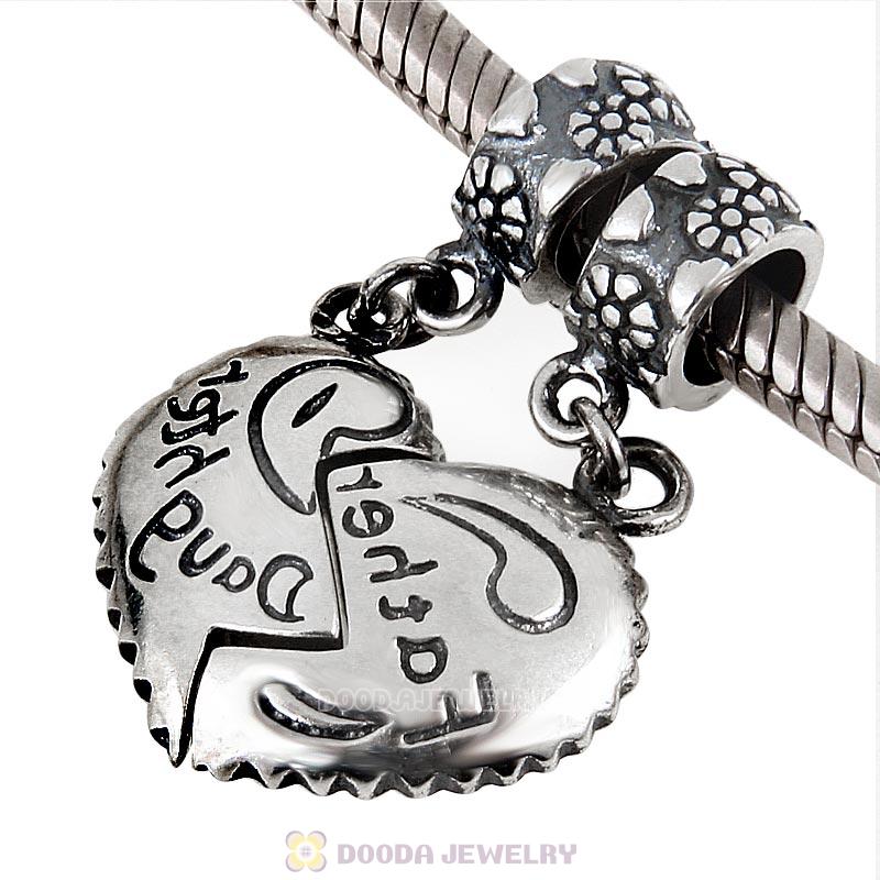 European Style Sterling Silver Dangle Father Daughter Heart Charms