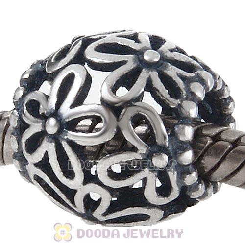 Antique Sterling Silver Openwork Wild Flower Walk Bead 