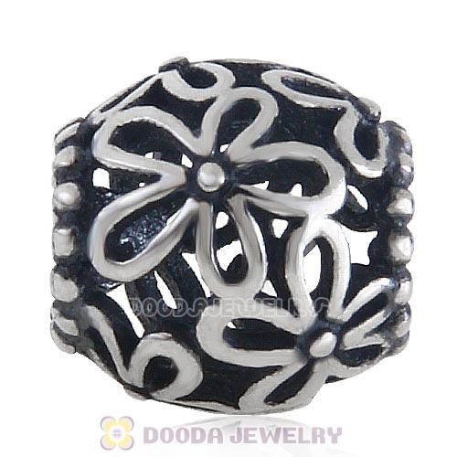 Antique Sterling Silver Openwork Wild Flower Walk Bead 