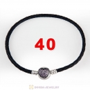 40cm Black Braided Leather Double Bracelet Silver Love of My Life Clip with Heart Pink CZ Stone