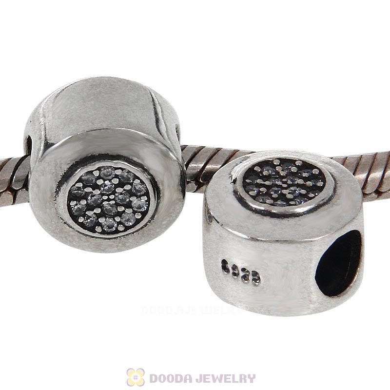  European 925 Sterling Silver Signature Charm Bead with Clear CZ