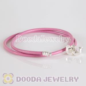 44cm European Slippy Pink Leather Necklace without stamped on Clip