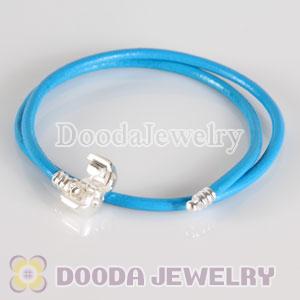 44cm European Slippy Blue Leather Necklace without stamped on Clip