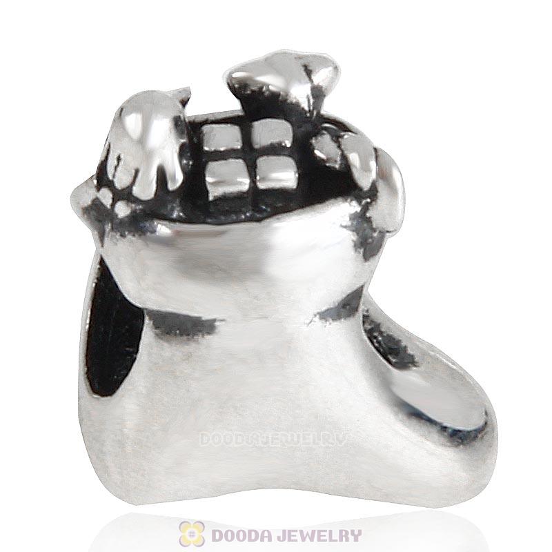 925 Sterling Silver Stocking of Santa Charm Bead for Christmas