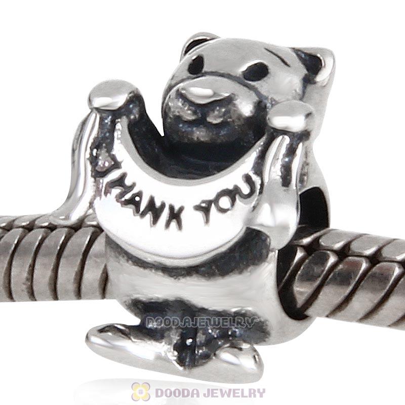  925 Sterling Silver Thank You Bear Charm Bead