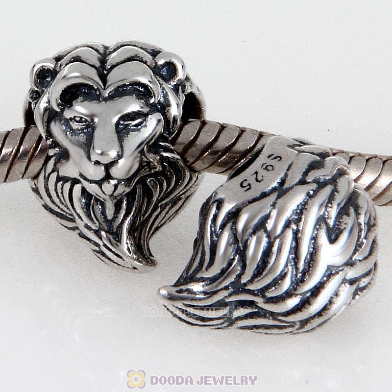 Antique Solid Sterling Silver Lion Head Charm Bead