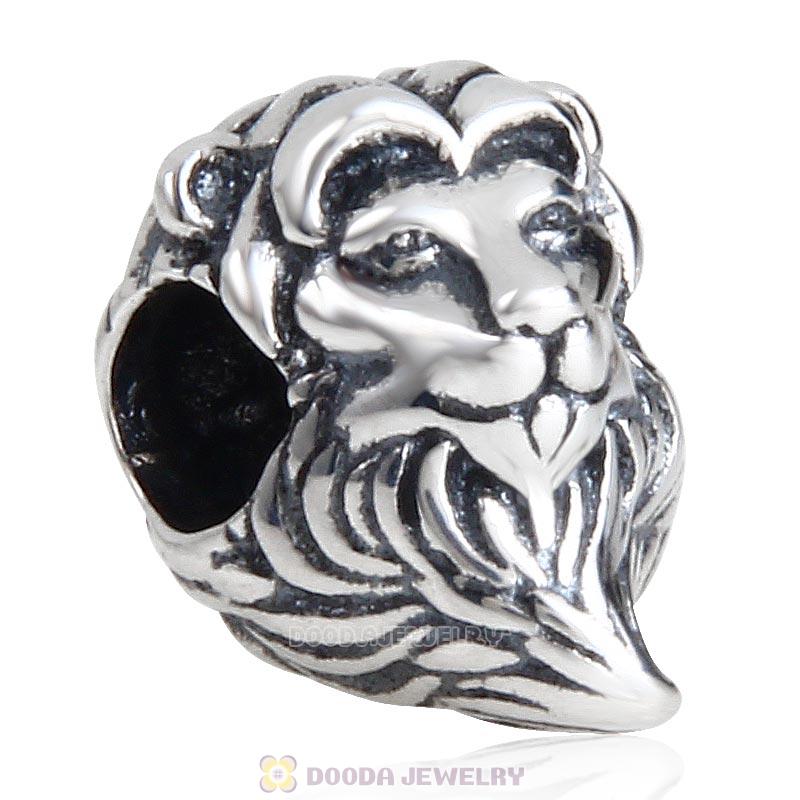 Antique Solid Sterling Silver Lion Head Charm Bead