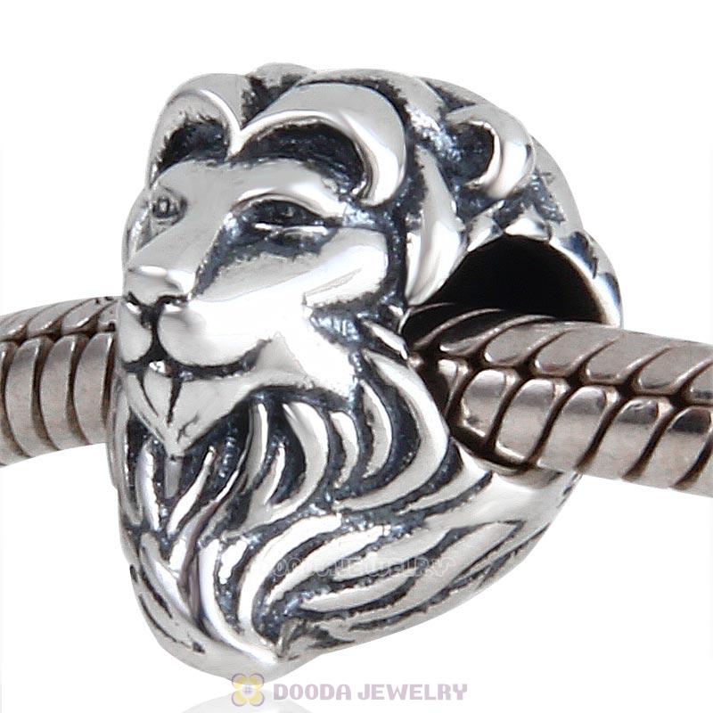 Antique Solid Sterling Silver Lion Head Charm Bead