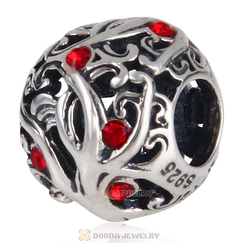 925 Sterling Silver Tree Charm Bead with Lt Siam Australian Crystal