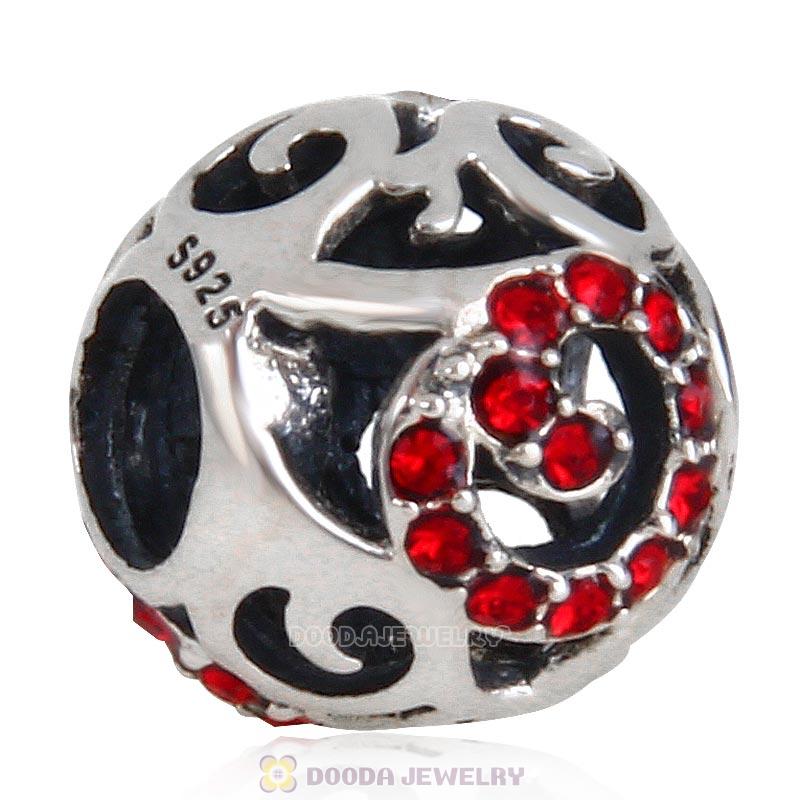 925 Sterling Silver Swirl Charm Bead with Lt Siam Australian Crystal
