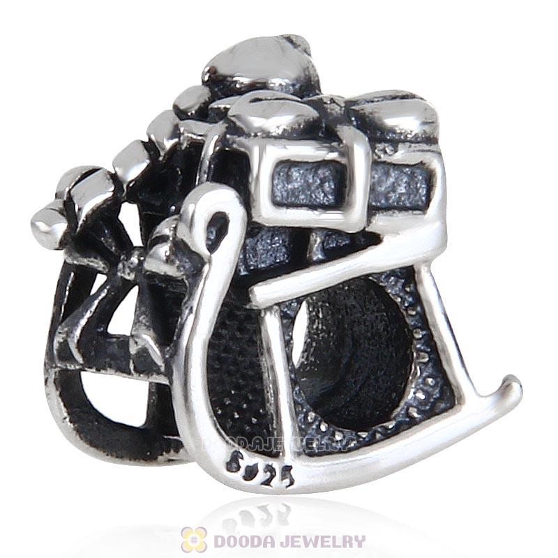 Antique Sterling Silver Christmas Dashing Through The Snow Charm Bead