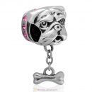 925 Sterling Silver Shar-Pei Dangle Bone Charms with Rose Australian Crystal