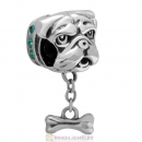 925 Sterling Silver Shar-Pei Dangle Bone Charms with Emerald Australian Crystal