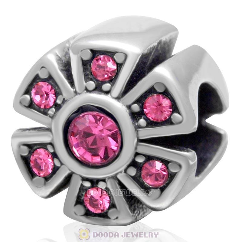 Sparkly Flower Charm 925 Sterling Silver Rose Crystal Bead