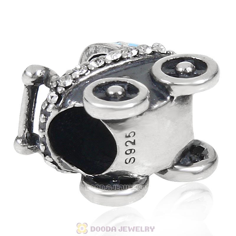925 Sterling Silver Baby Buggy Charm Bead with Sapphire Australian Crystals