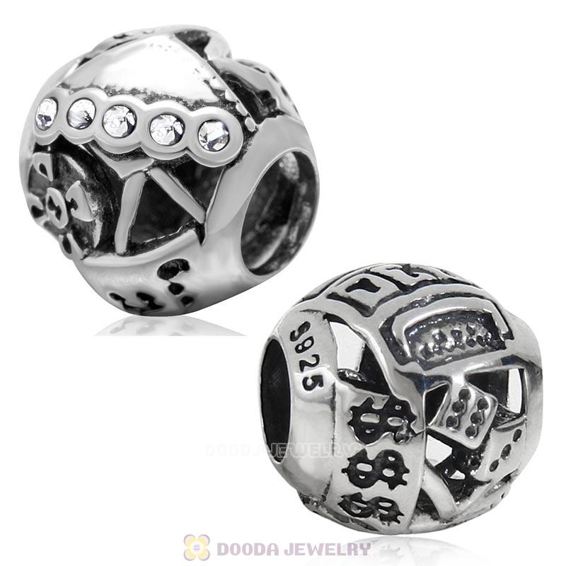 Las Vegas Gambling Charm Clear Australian Crystal Bead 925 Sterling Silver