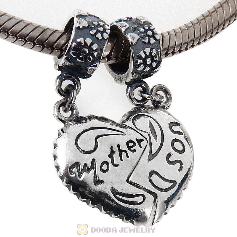 European Style Sterling Silver Dangle Mother Son Heart Charms