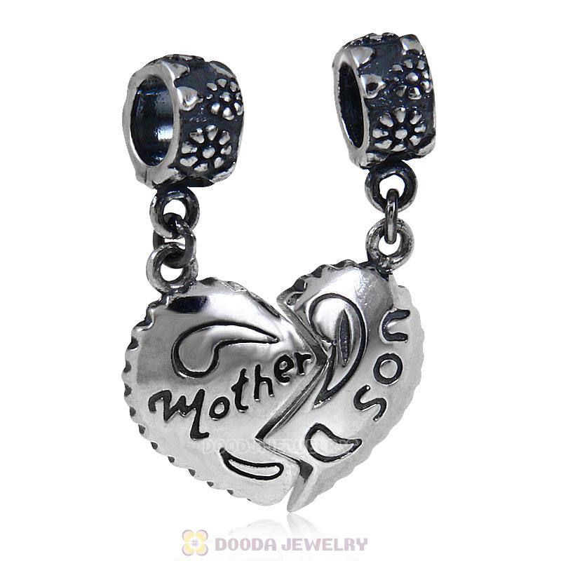 European Style Sterling Silver Dangle Mother Son Heart Charms