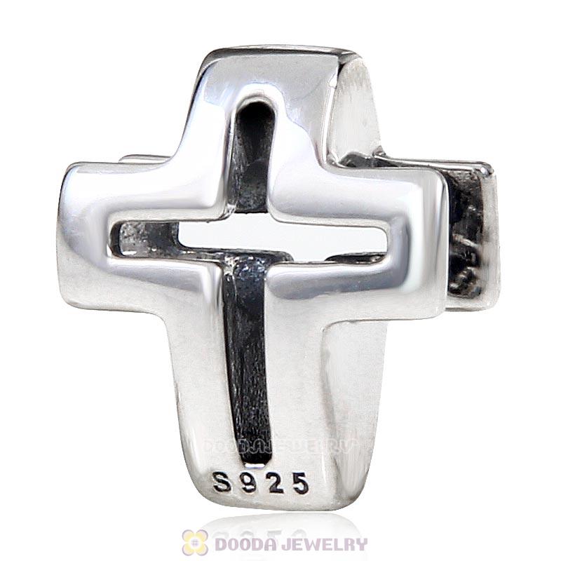 Blue Zircon Crystal Pave Christian Cross Charm 925 Sterling Silver 