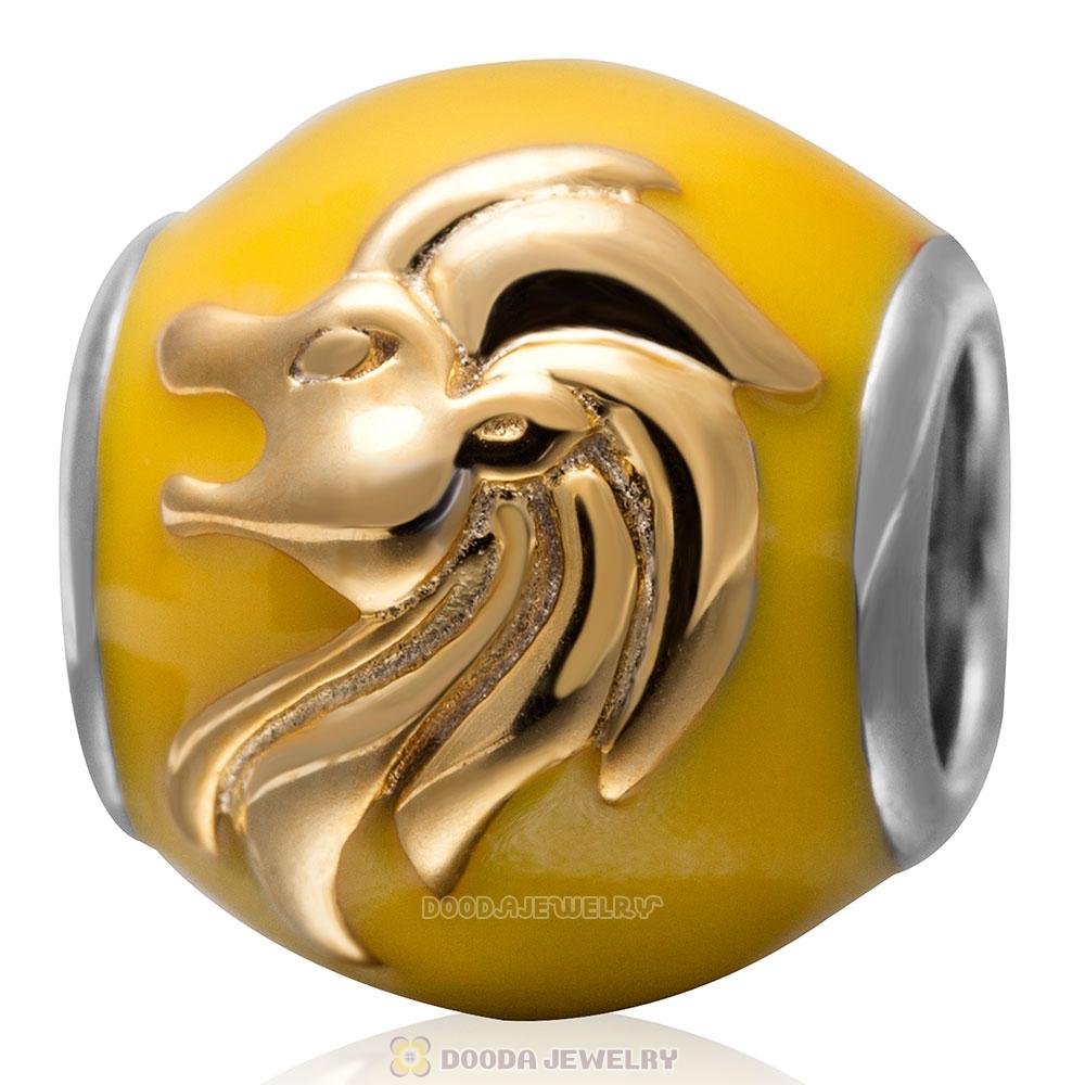 925 Sterling Silver Enamel Charm Zodiac Sign Leo Bead 