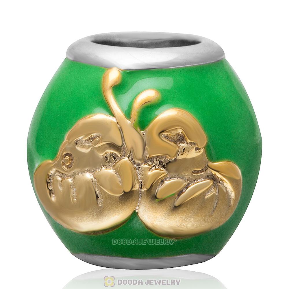 925 Sterling Silver Green Enamel Charm Zodiac Sign Gemini Bead 