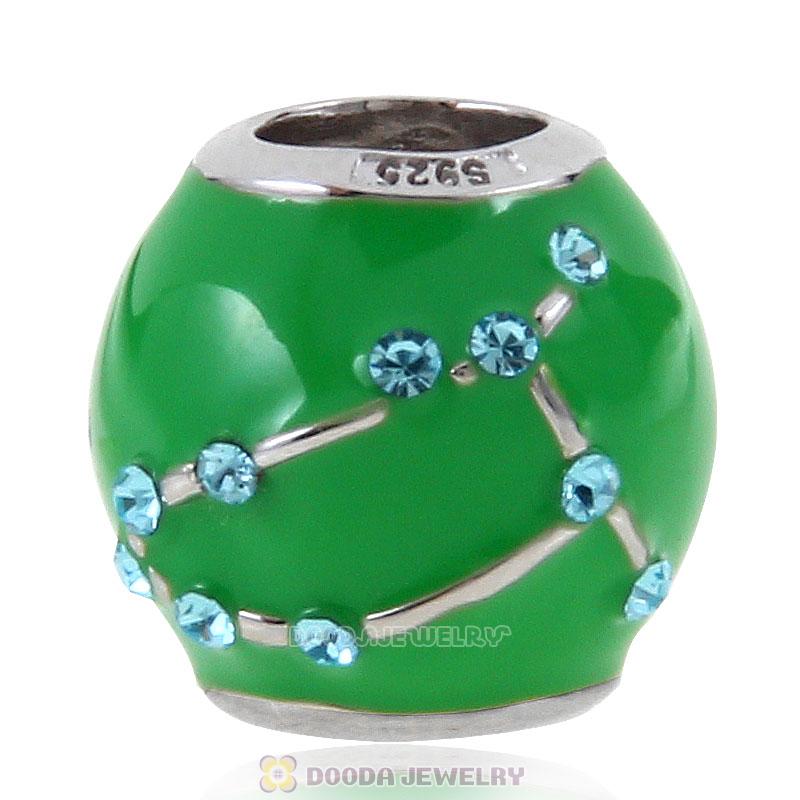 925 Sterling Silver Green Enamel Charm Zodiac Sign Gemini Bead 